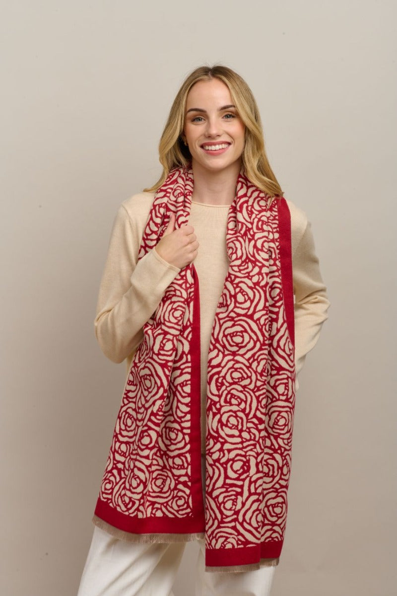 Scarf - Wild Rose in Green, Grey or Red