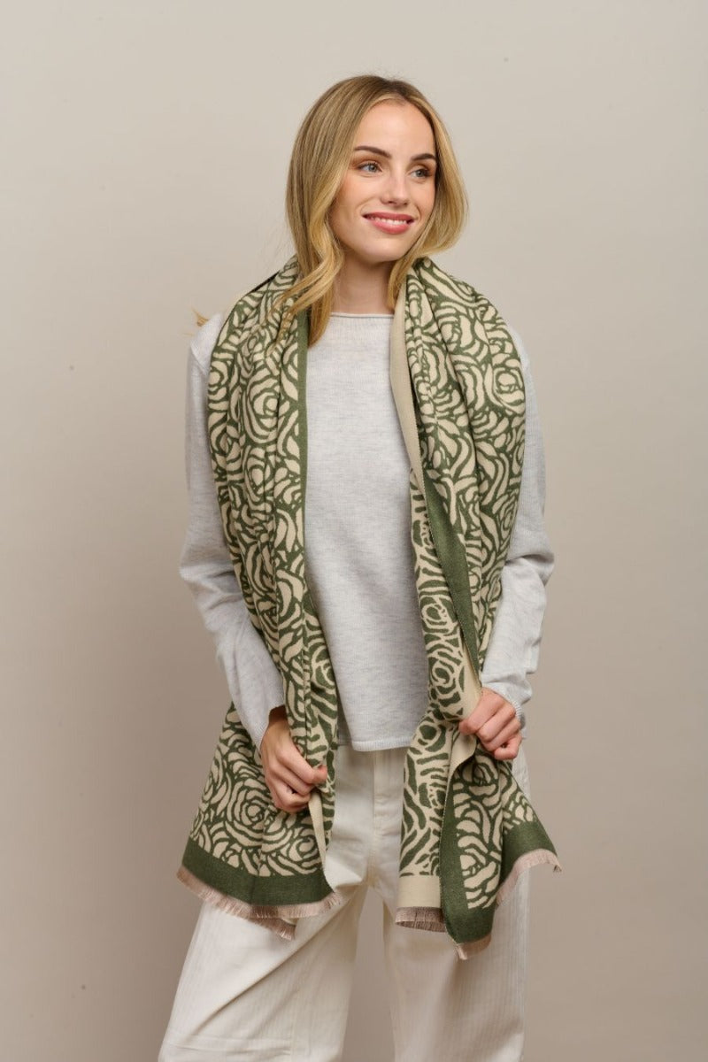 Scarf - Wild Rose in Green, Grey or Red