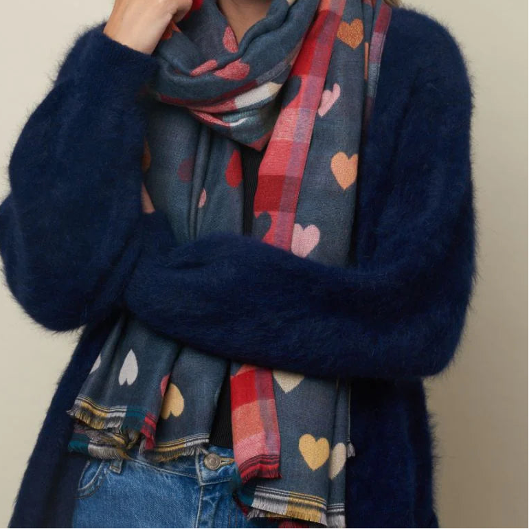 Scarf - Denim with Hearts