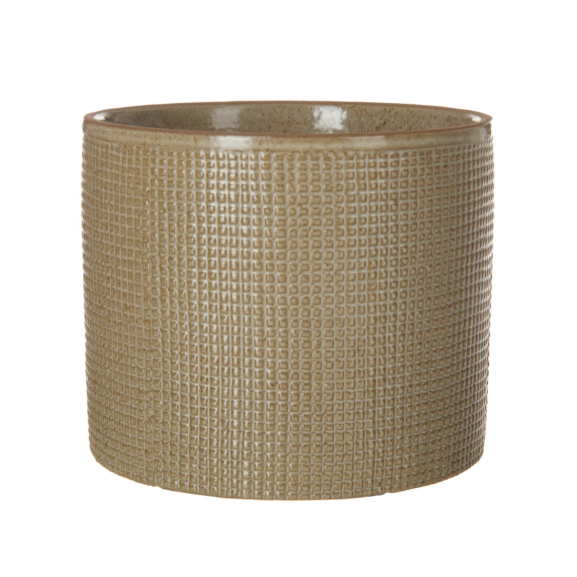 Pot with Grid Pattern Olive Green