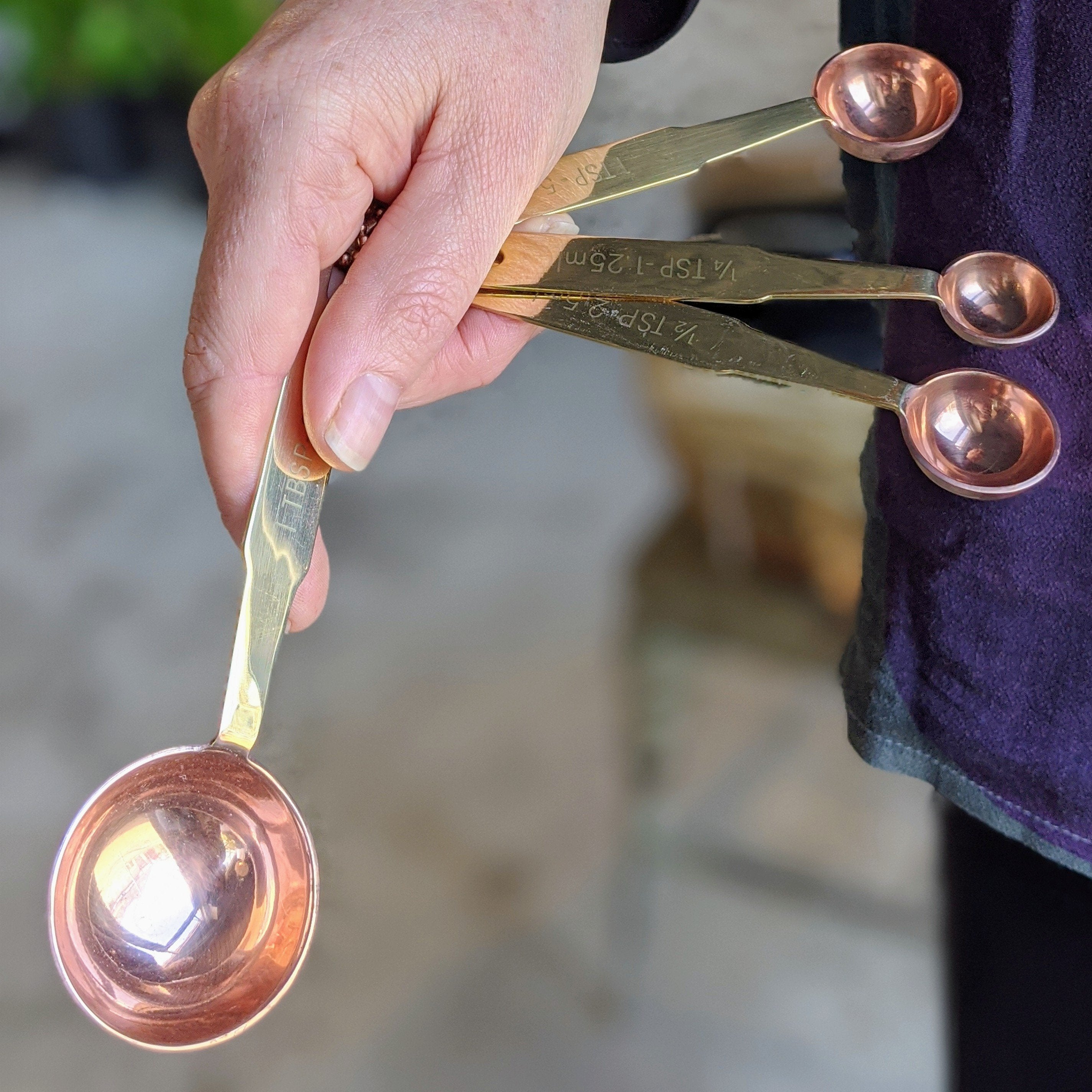 Measuring Spoons - Copper Plated with Brass Handles - set of 4