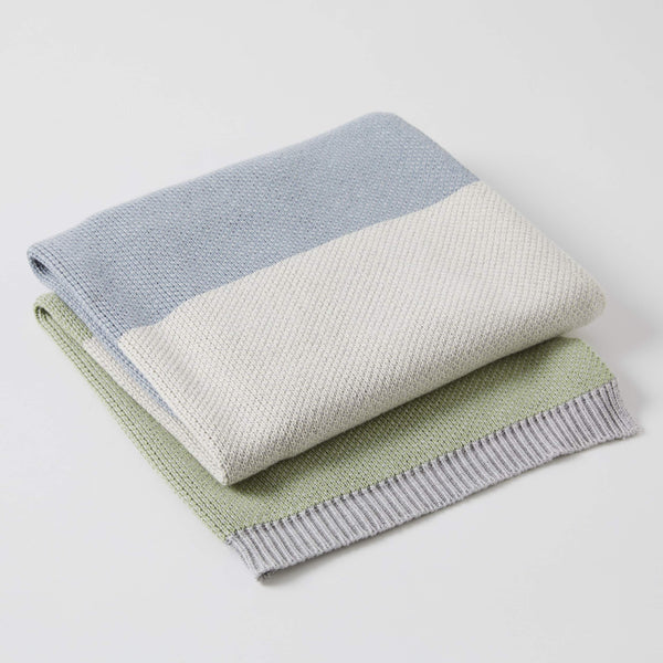 Cotton Baby Blanket - Block Stripe Denim/Sage