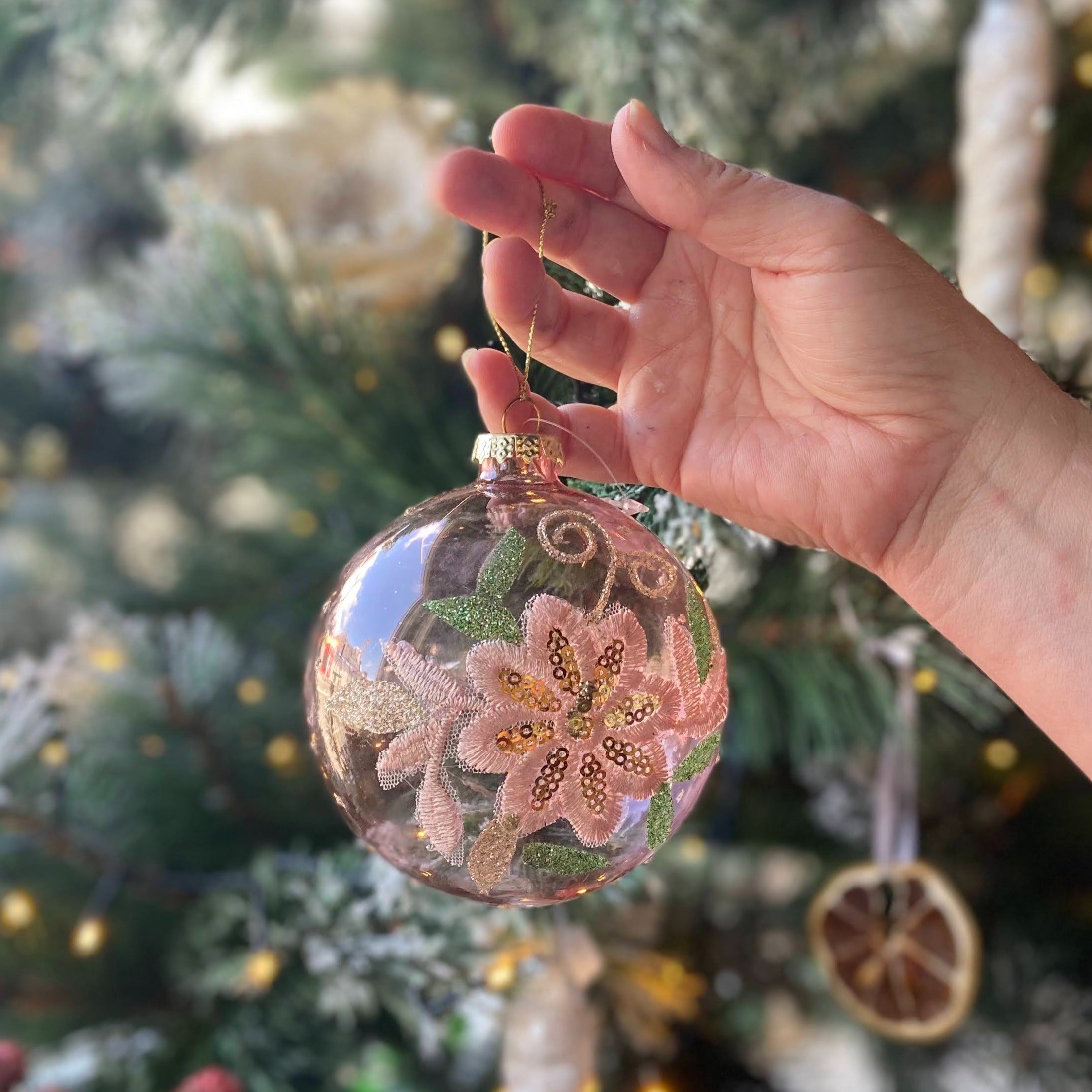 Glass Baubles - Pink Floral