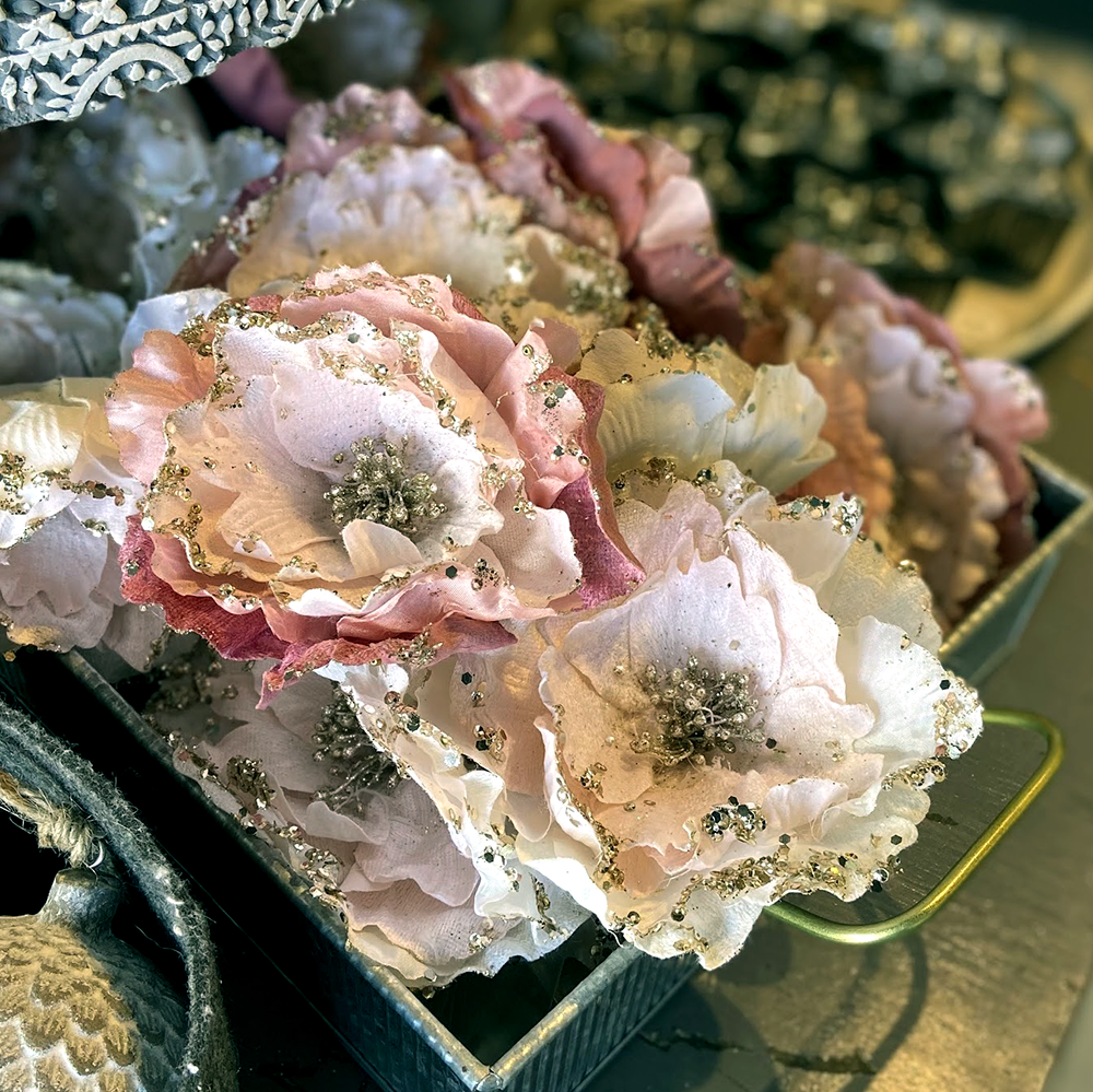 Clip on Flower Decorations with sequins and glitter