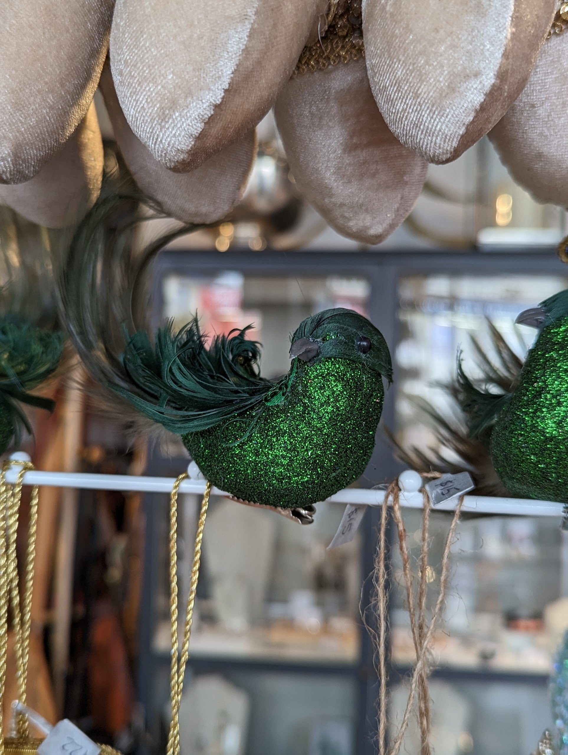Glitter bird clip on bird decoration - green