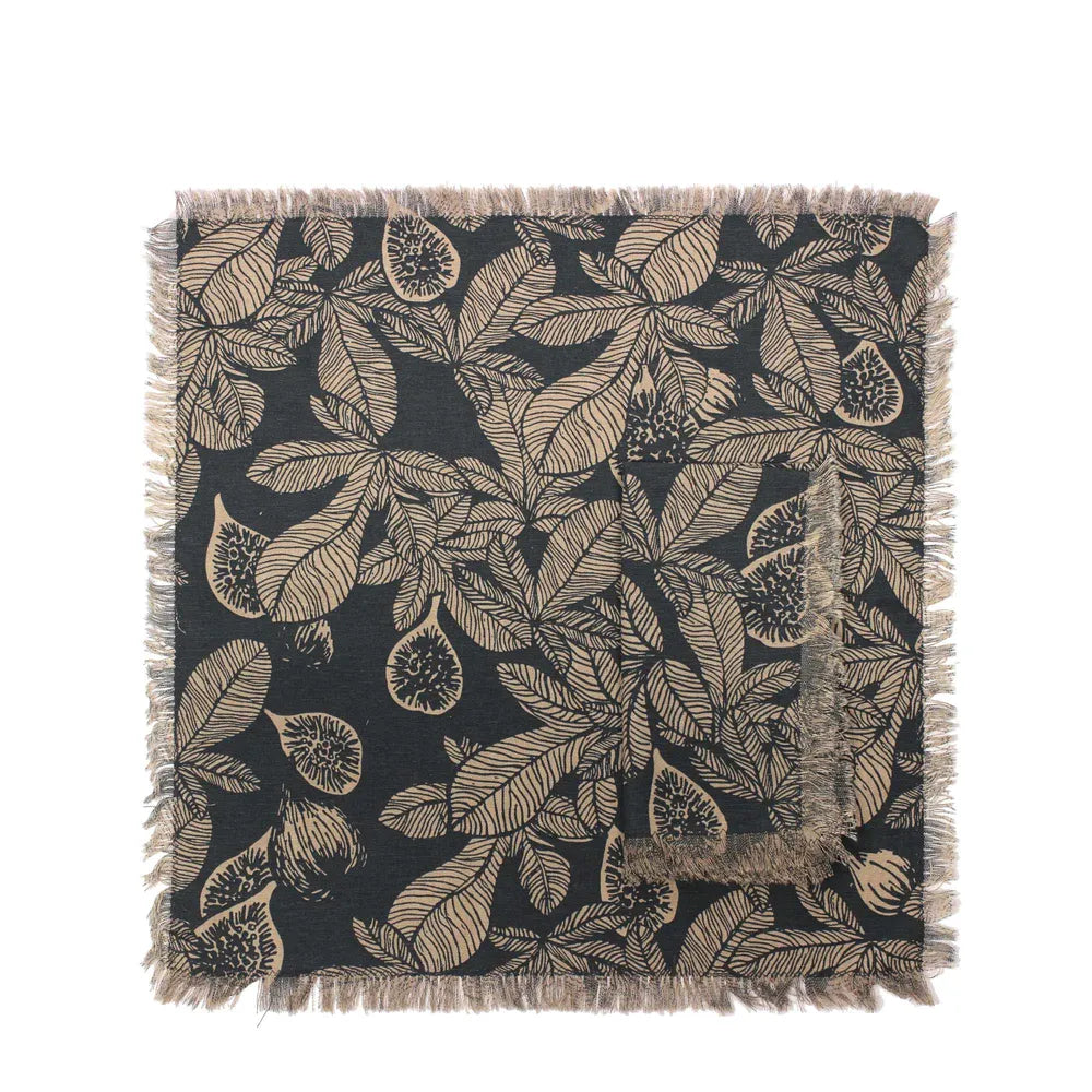Napkins - Fig Tree Print with Fringe - Dark Slate