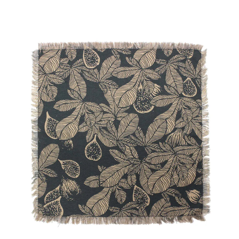 Napkins - Fig Tree Print with Fringe - Dark Slate