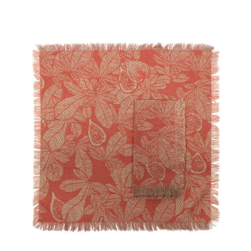 Napkins - Fig Tree Print with Fringe - Rose and Beige