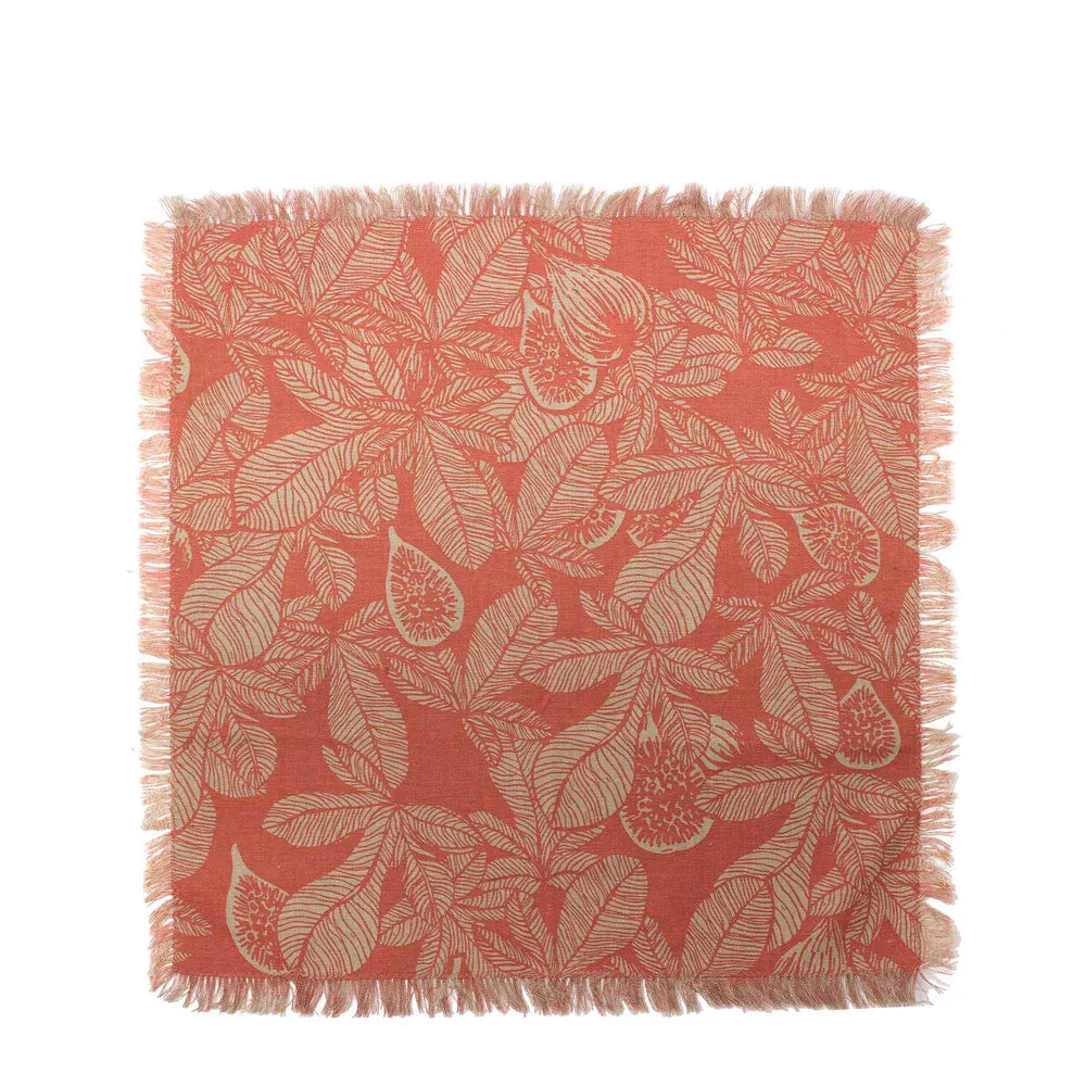 Napkins - Fig Tree Print with Fringe - Rose and Beige