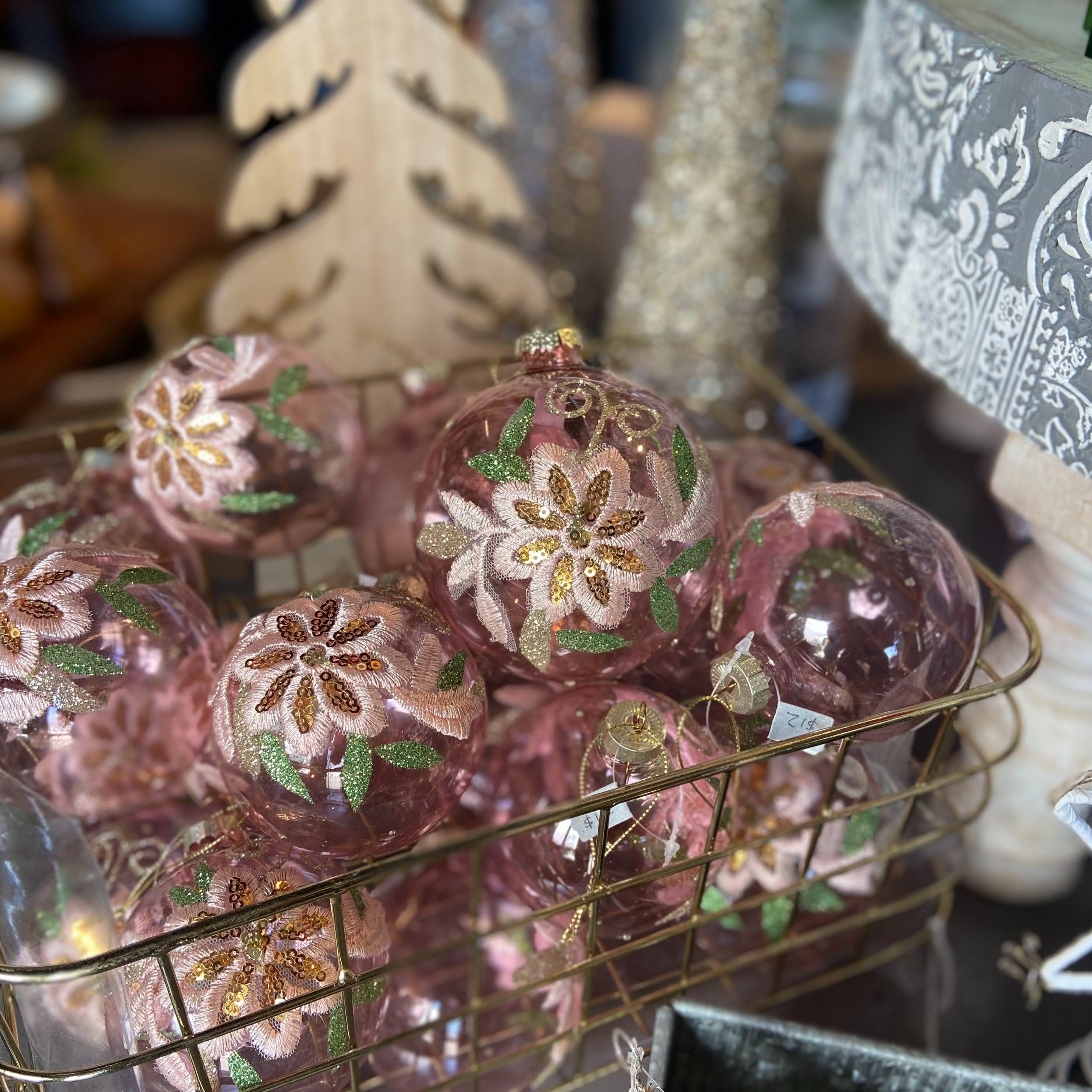 Glass Baubles - Pink Floral