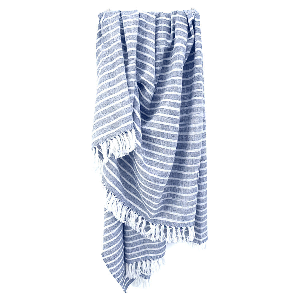 Stonewash Cotton Blanket - Blue or Navy Stripe