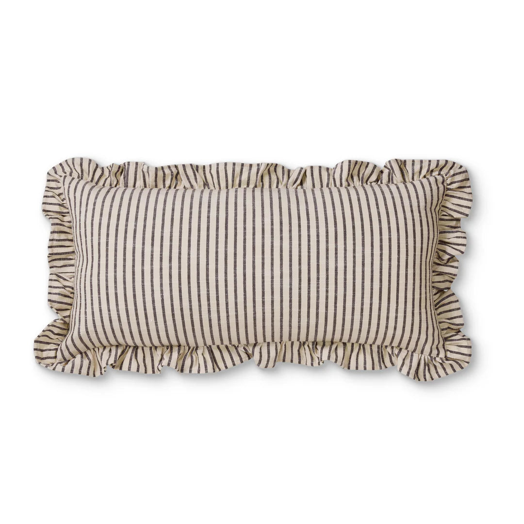Lumbar Cushion with Ruffled Edge - Black / Natural Stripe