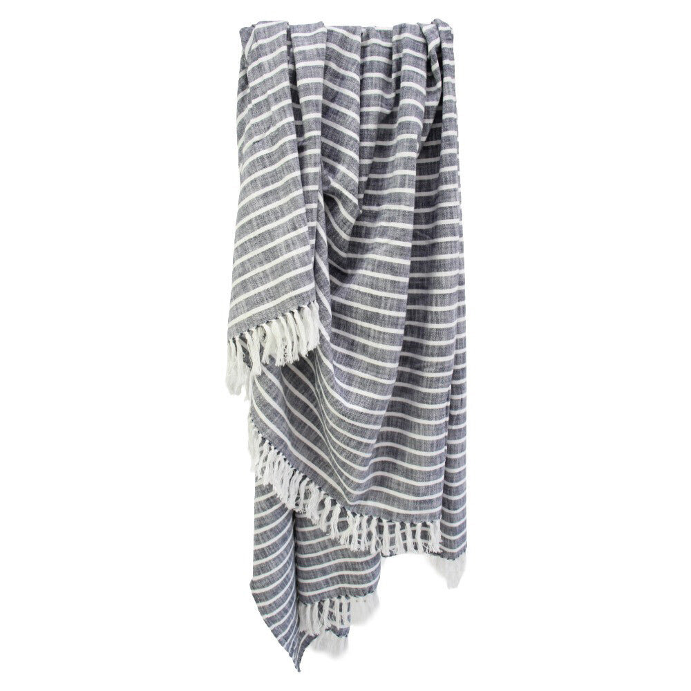 Stonewash Cotton Blanket - Blue or Navy Stripe