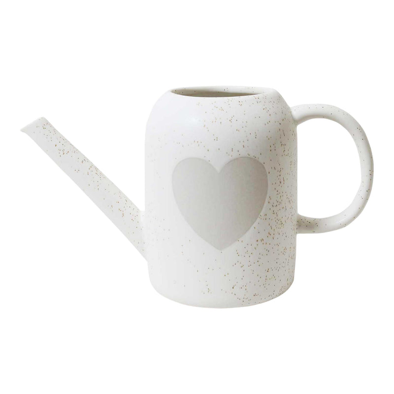 Watering Can - Stoneware - White Speckle with Heart