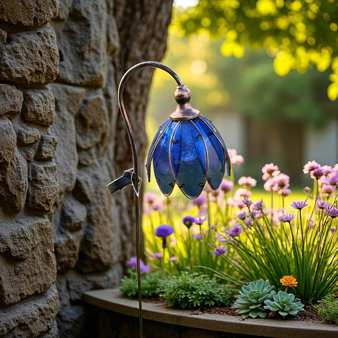 Solar Light Flower - Blue or Green Glass