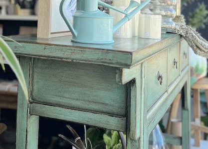 Console Elm Wood Teal Antique Look with 3 Drawers - 25% OFF