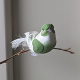 Bird Decoration Green and White Clip-on