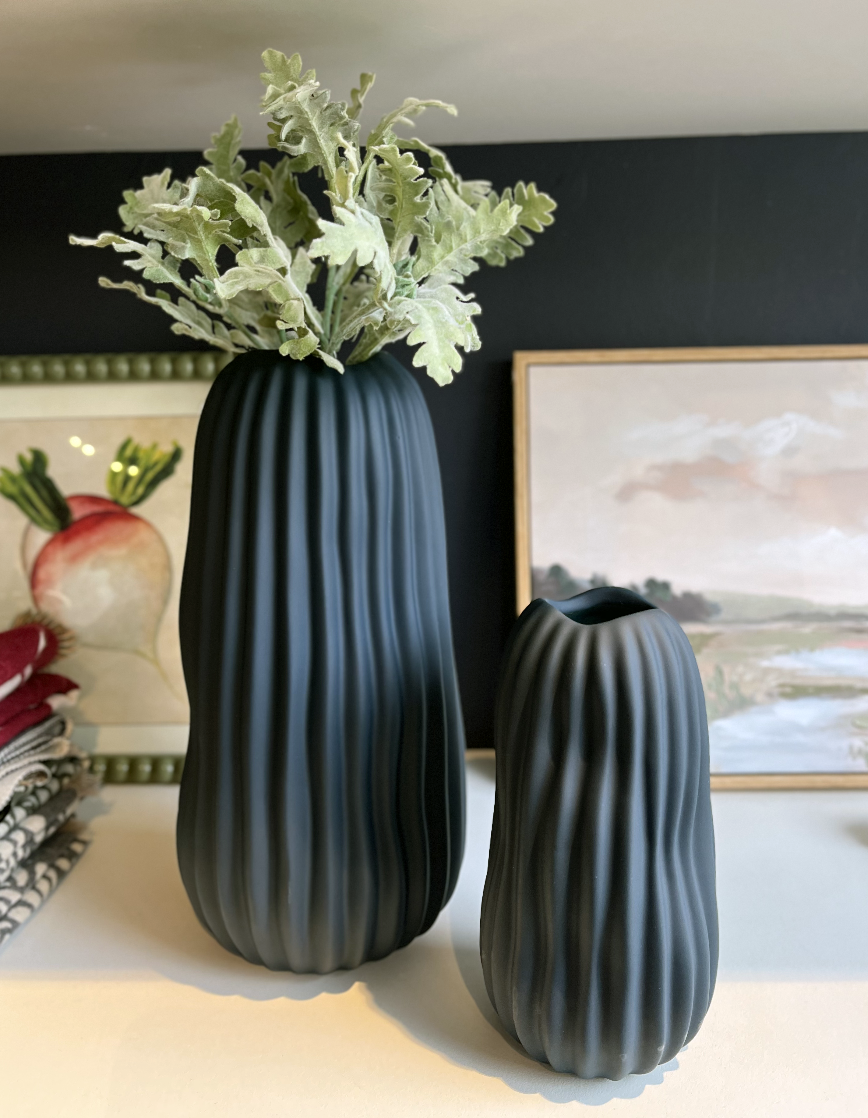 Vase - Abstract Ridged Matte Navy - Small & Large