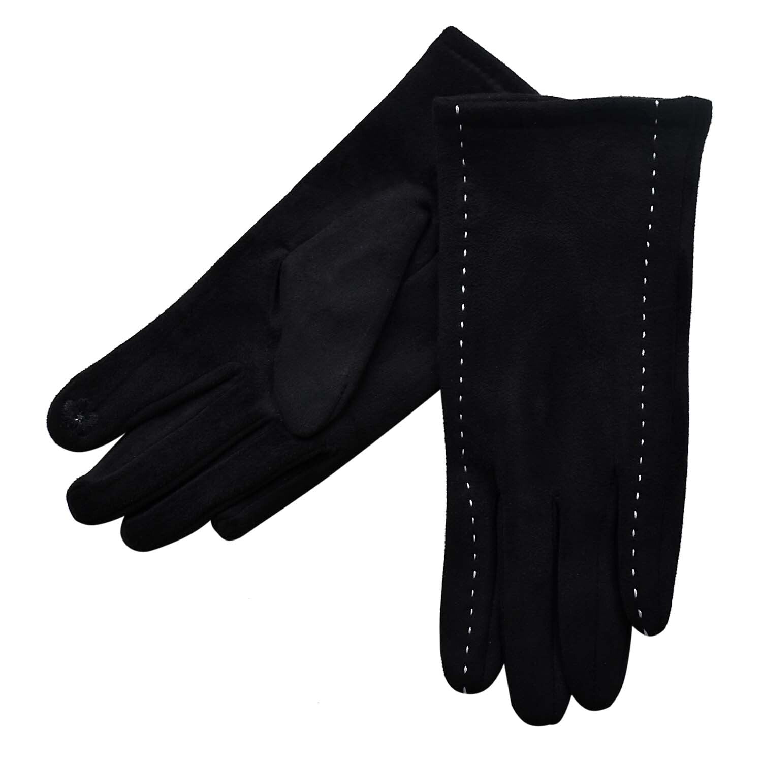 Gloves - White Stitching Pattern on Black
