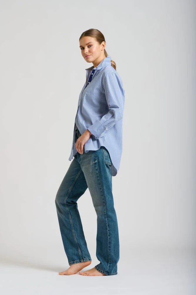 Relaxed Blue Striped Boyfriend Shirt - 100% Cotton