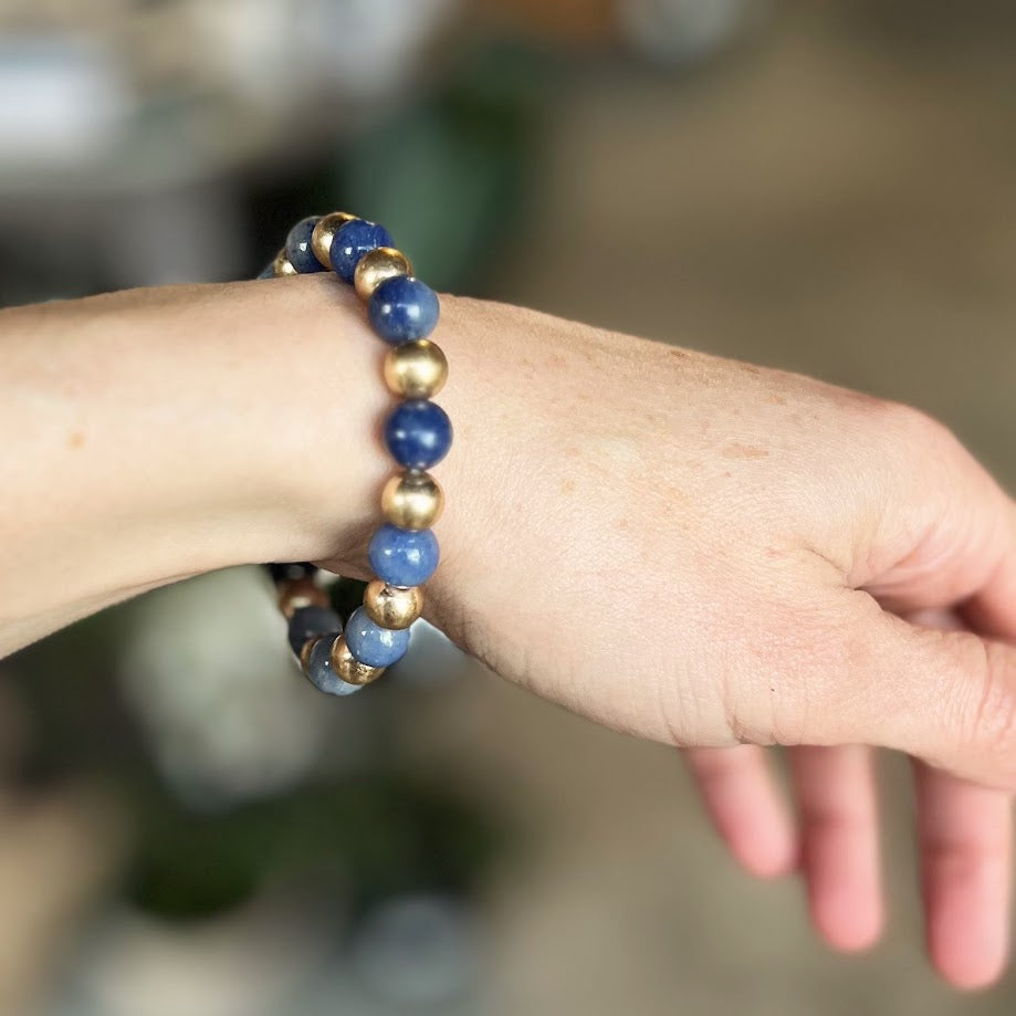 Bracelet Ceramic Blue & Gold Balls