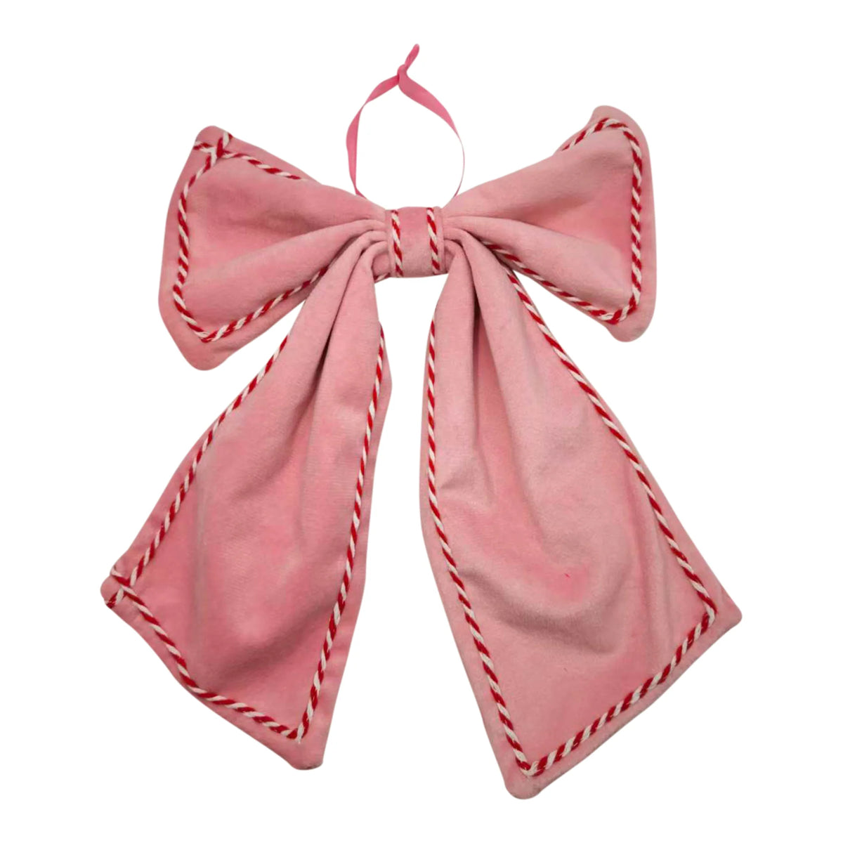 Hanging Bow Decoration - Pink with Red Cord Edge