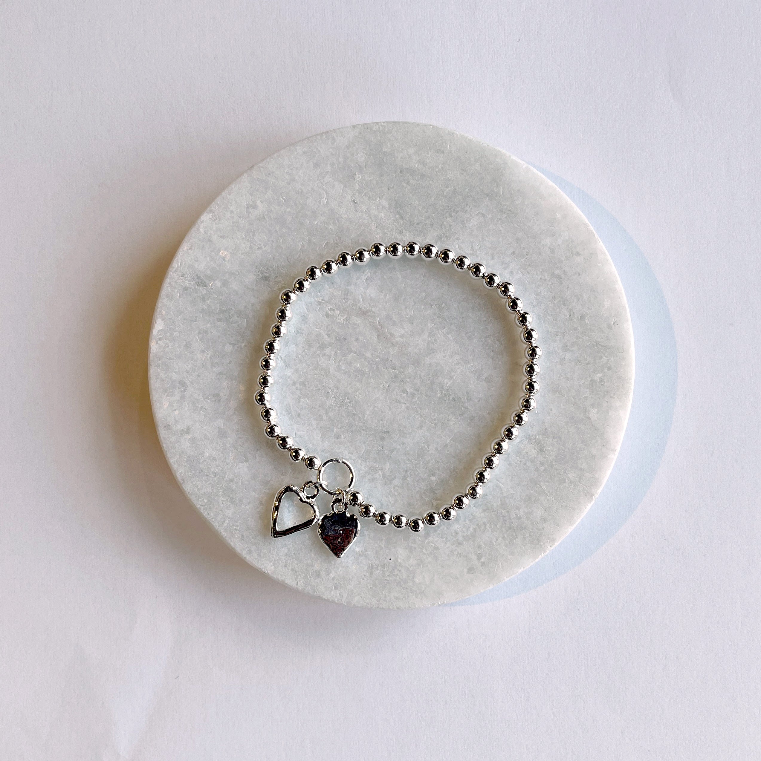 Bracelet Silver Beaded with Hearts