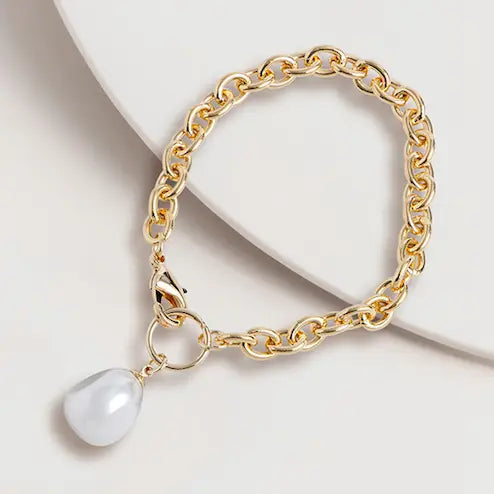 Bracelet - Chain Link with Pearl Charm
