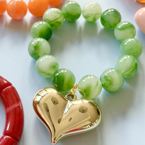 Bracelet - Bubble and Gold Heart Emerald Green