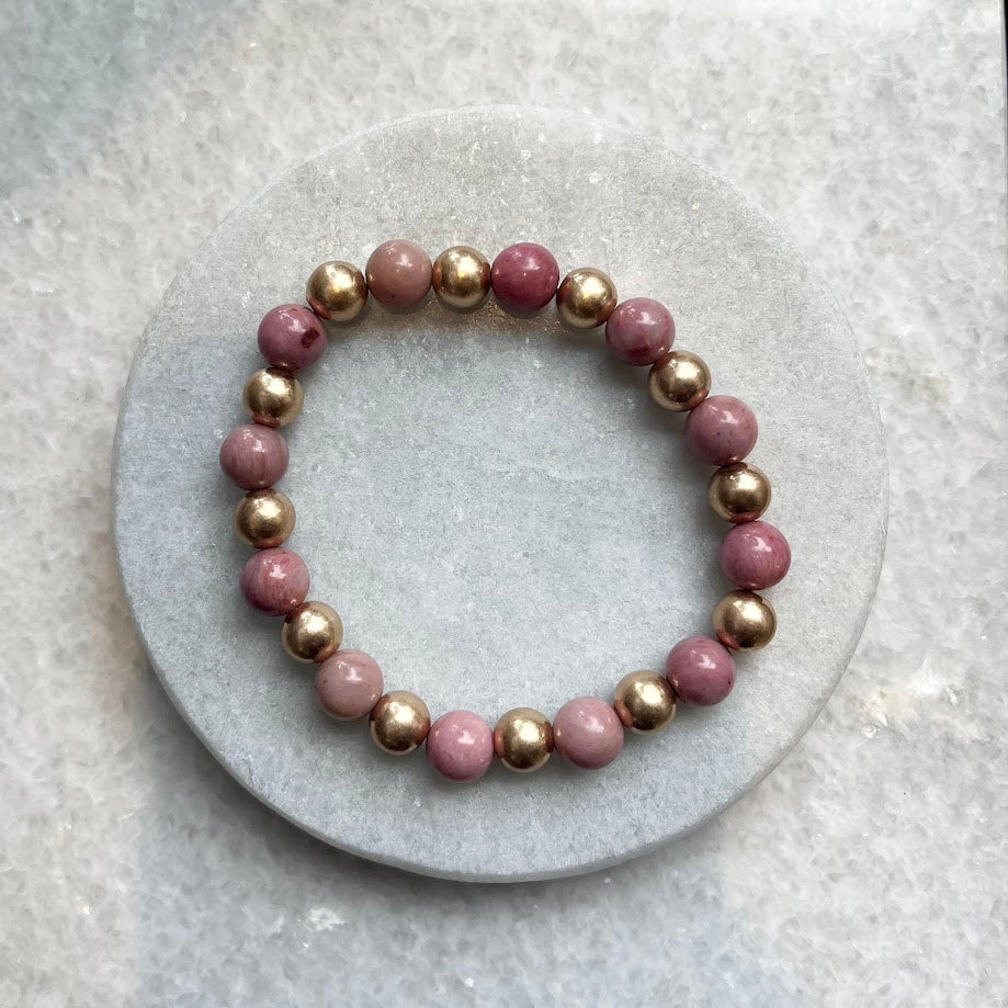 Bracelet Ceramic Pink & Gold Balls