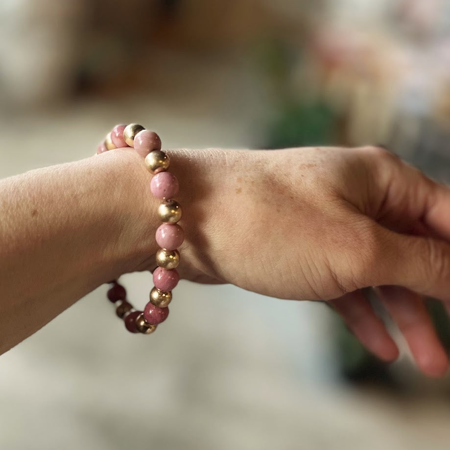 Bracelet Ceramic Pink & Gold Balls