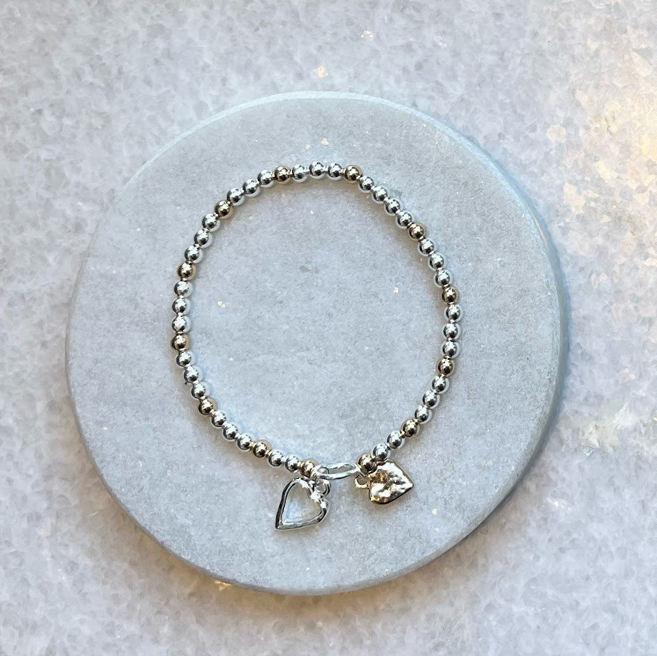 Bracelet Silver & Gold Beaded with Hearts