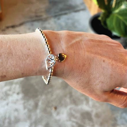 Bracelet Silver & Gold Beaded with Hearts