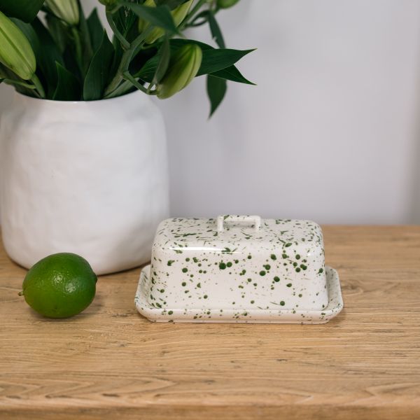 Butter Dishes - Green Speckle and White