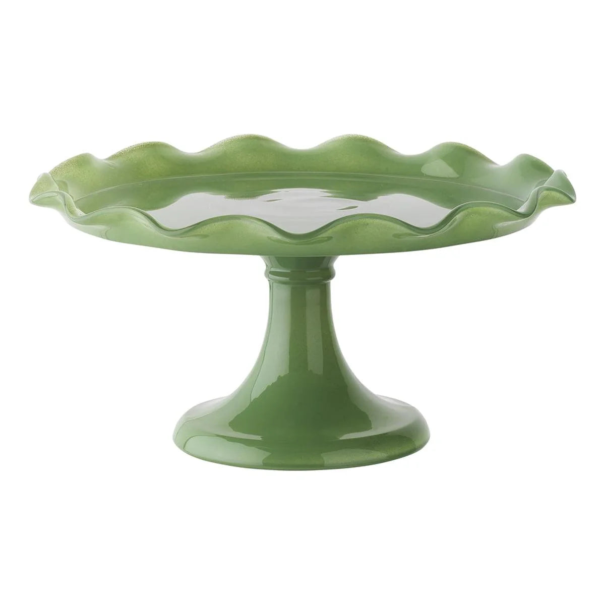 Cake Plate Stand Glass Ruffle Green
