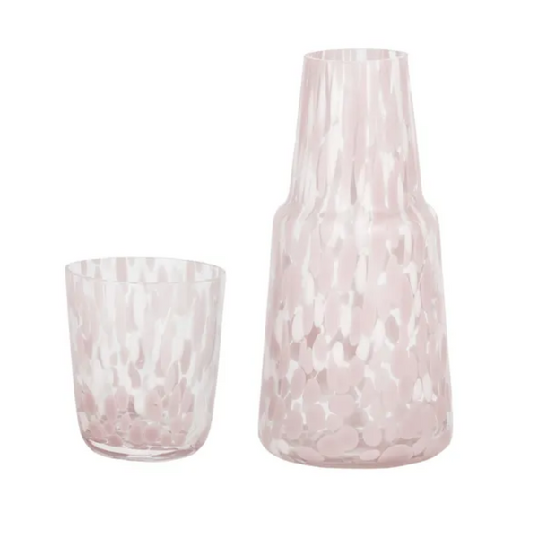 Carafe and Tumbler Set Glass- Pink Freckle