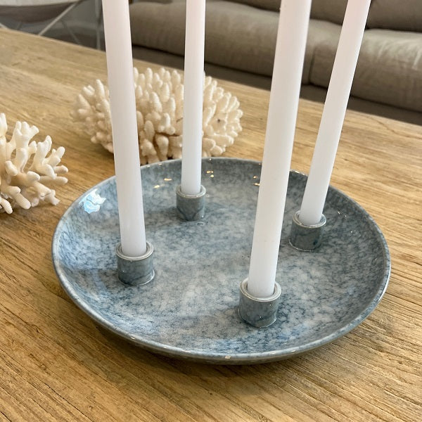 Candleholder 4-Piece Round Blue Ceramic