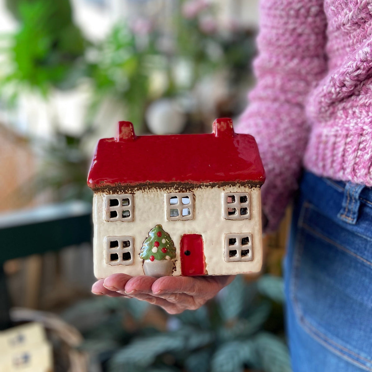 Tealight House Cottage Xmas Stone