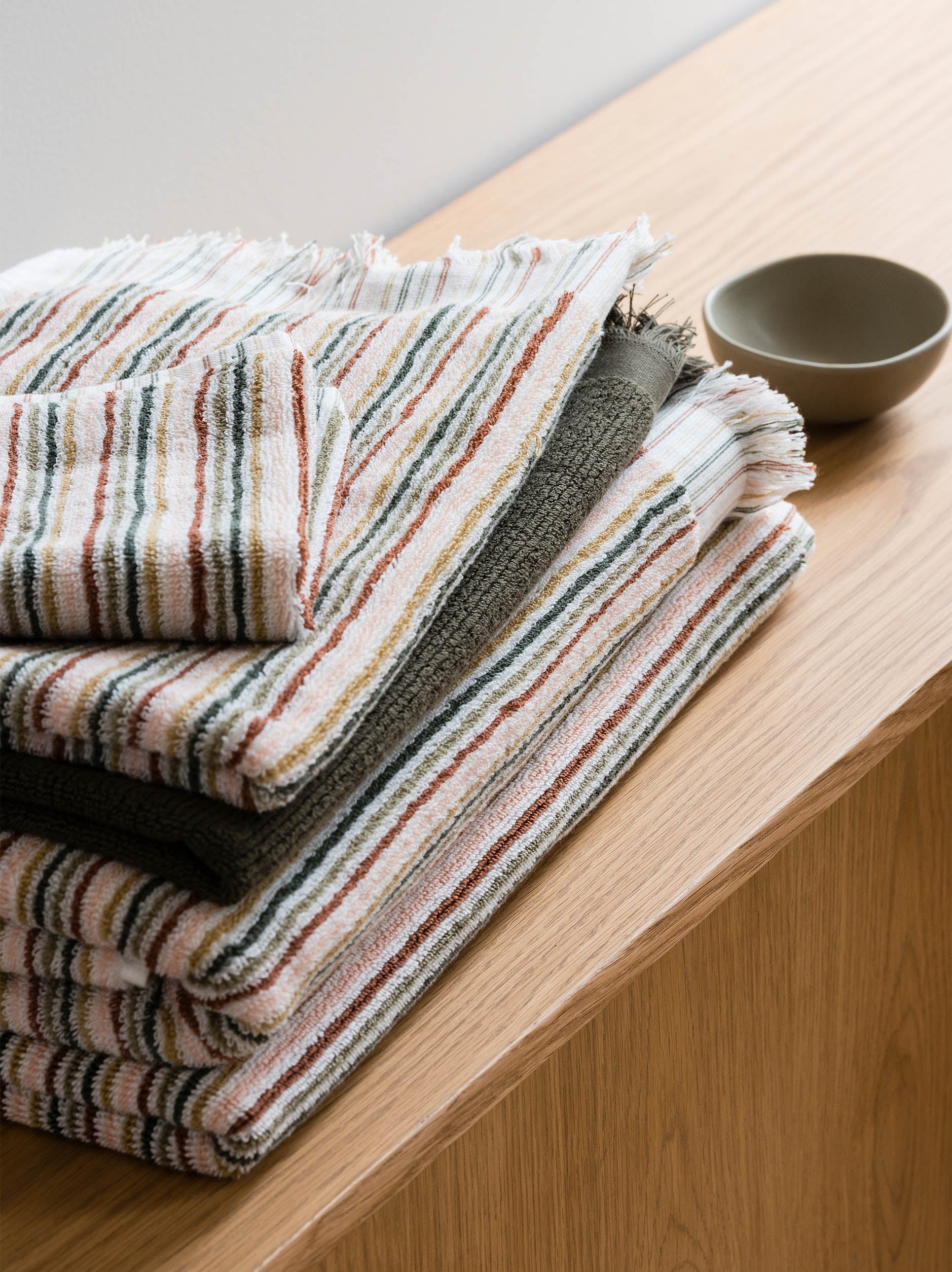 100% Cotton Towels - Moss/Multi Stripe
