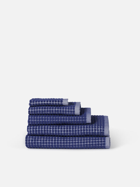 100% Cotton Towels - Cobalt/Cream Grid