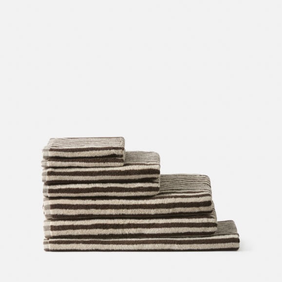 100% Cotton Bath Towels - Cocoa/Bone Wide Stripe