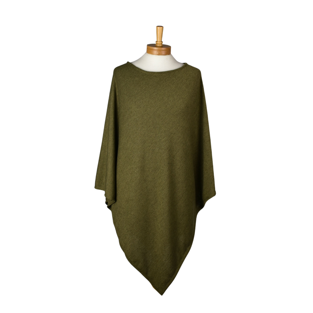 Poncho Dark Olive Wool Acrylic Mix