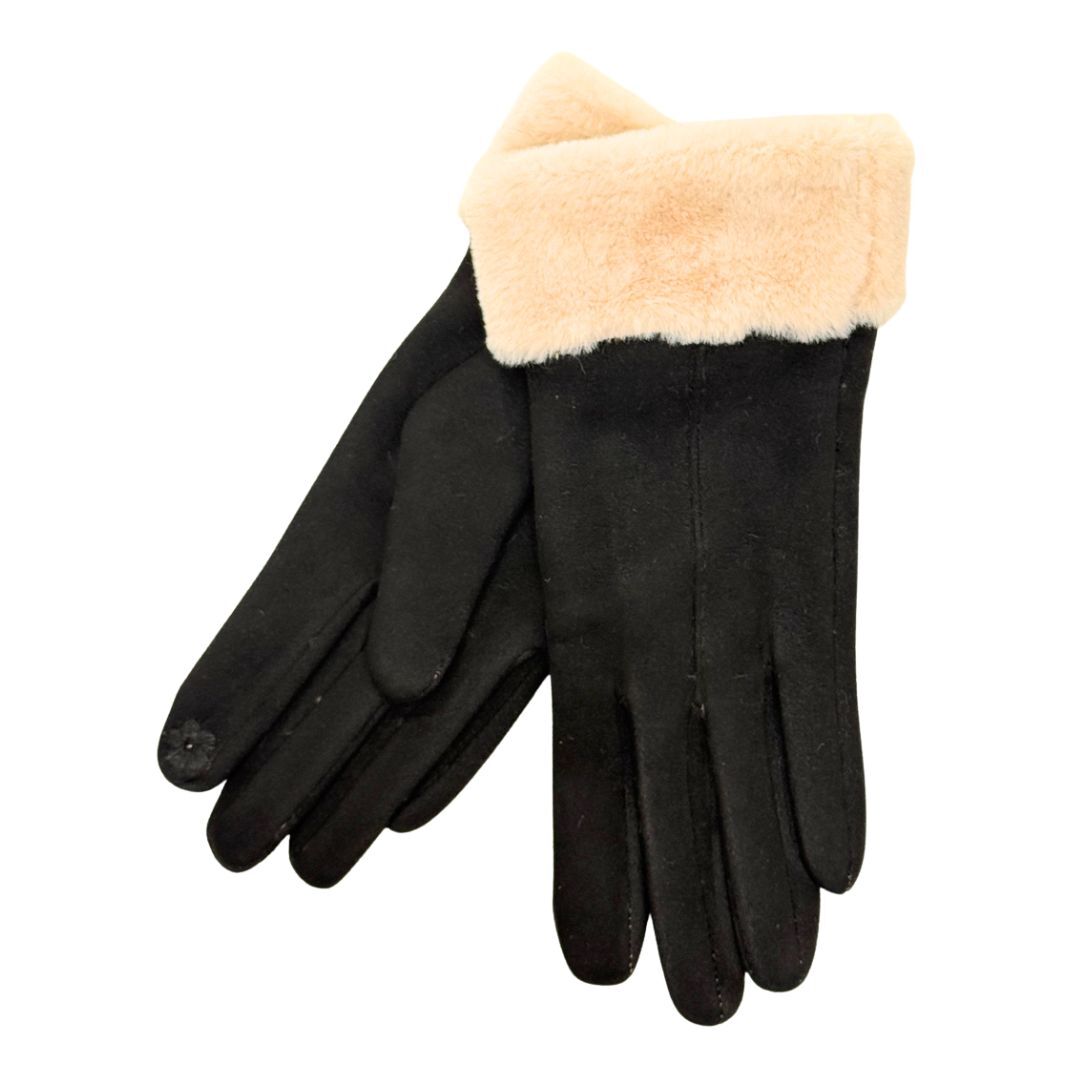 Gloves - Faux Fur Double Layer Black