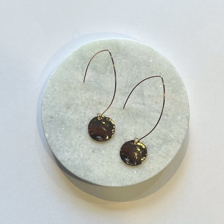 Earrings - Beaten Drop Discs in Gold, Rose Gold or Silver