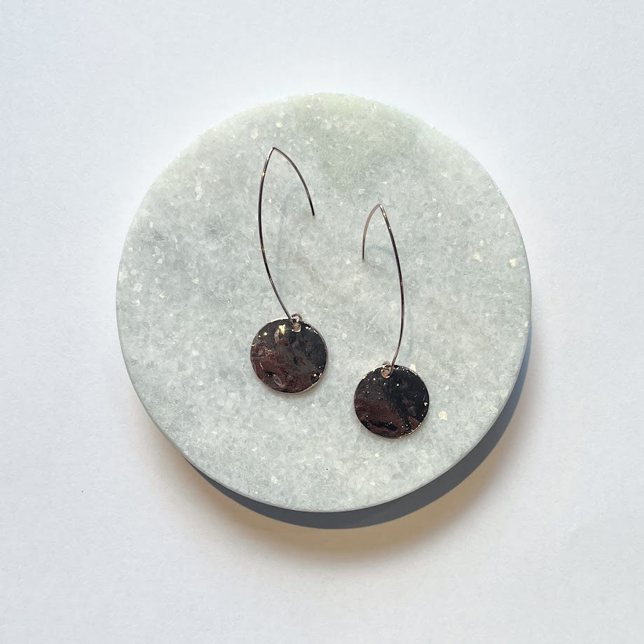 Earrings - Beaten Drop Discs in Gold, Rose Gold or Silver