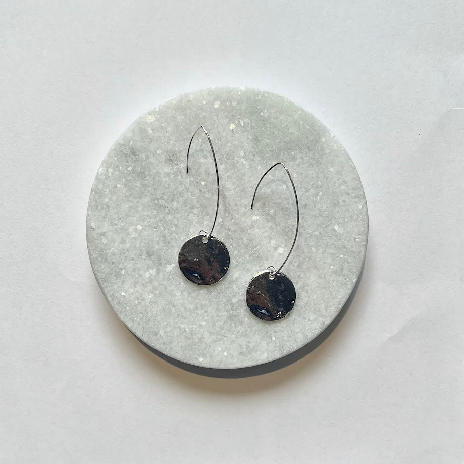 Earrings - Beaten Drop Discs in Gold, Rose Gold or Silver