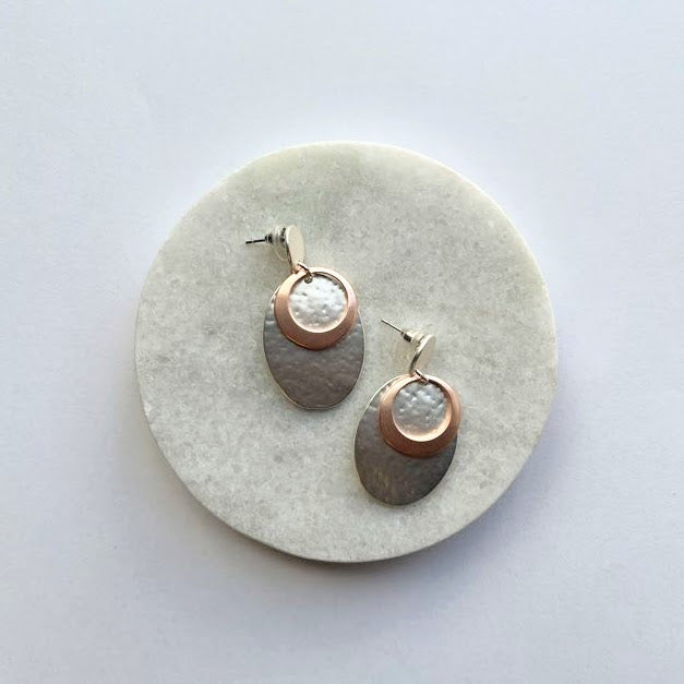 Earrings Oval Dual Tone Rose/Silver