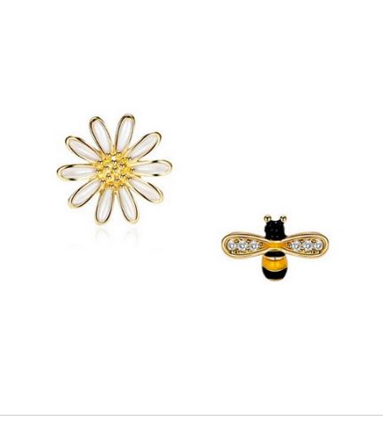 Earrings Gold Bee Flower Studs