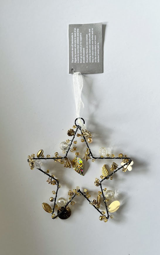 Christmas Star with golden trinkets - Handmade Fairtrade