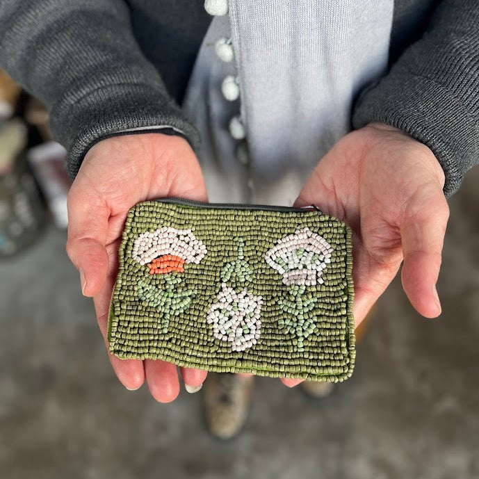 Purse Beaded Olive Flowers